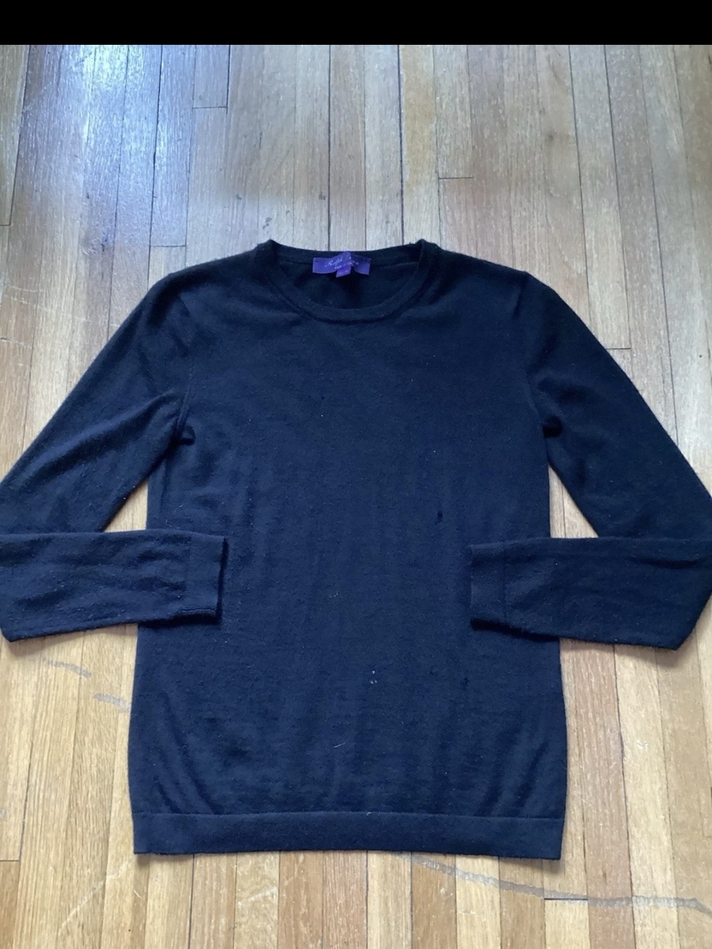 Ralph Lauren Purple Label Ladies Size XS Solid Black Sweater,Cashmere,Italy,Flaw